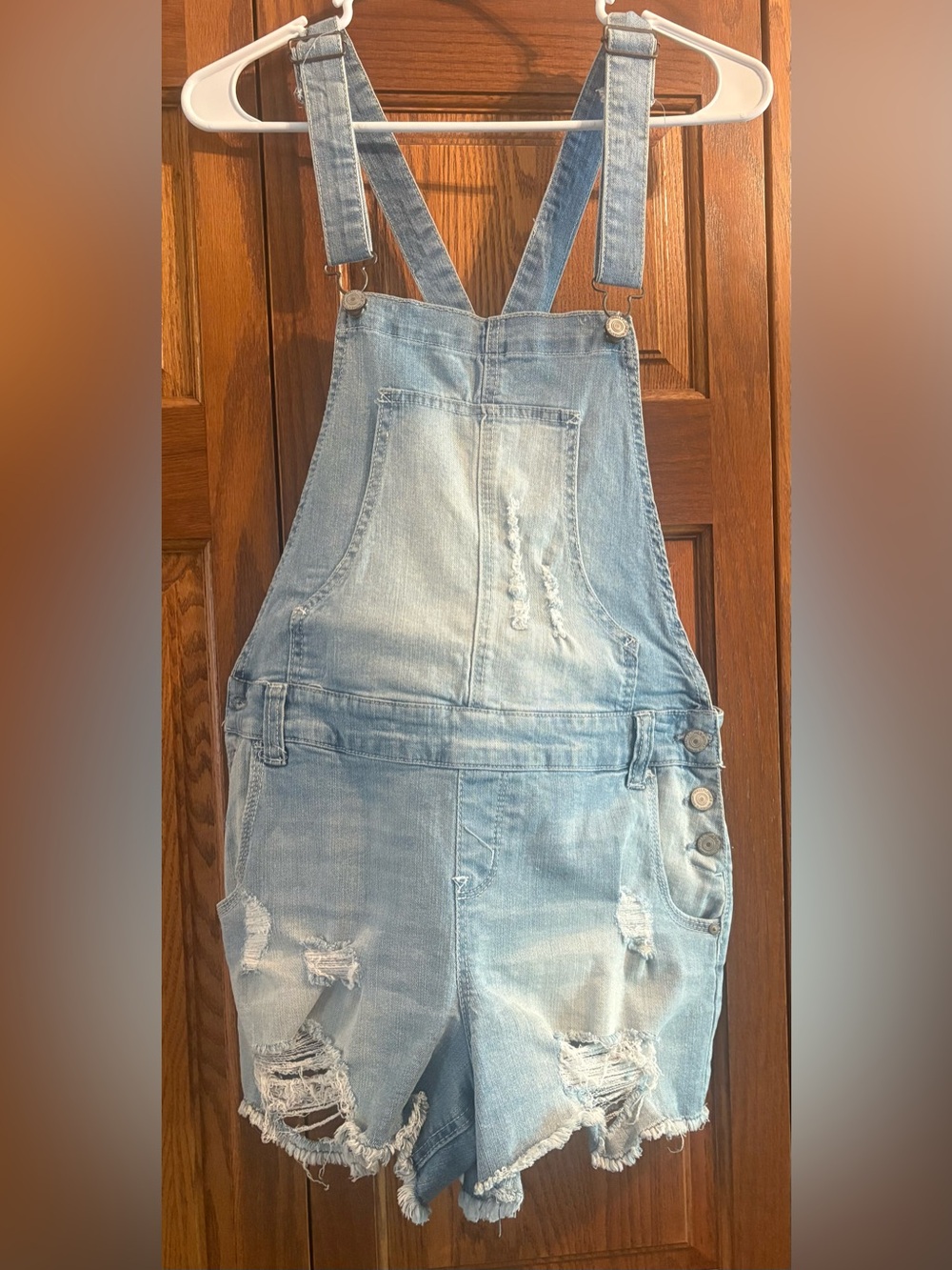 Wildflowers Light Blue Distressed Denim Short Overalls